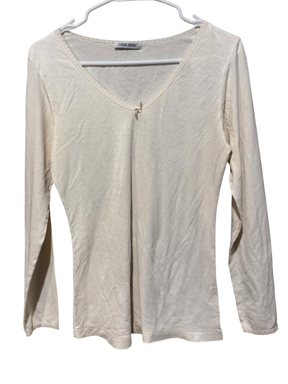 Cuddl Duds Women's Cream V-Neck Long Sleeve Top